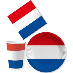Tafel dekken Holland feestartikelen rood wit blauw 10x bordjes/10x drink bekers/20x servetten - Feestpakketten