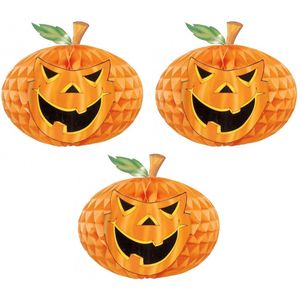 Set van 3x stuks halloween versiering pompoen honeycomb decoratie - Feestlampionnen