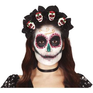Halloween feest diadeem met zwarte rozen en schedels - Verkleedhoofddeksels