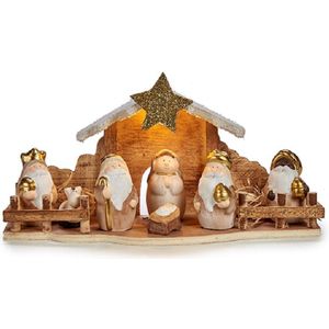 Kinder/kinderkamer kerststal - met beeldjes en verlichting - 33 cm - Kerststallen