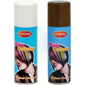 Carnaval verkleed haar verf/spray wit/bruin 125 ml - Verkleedhaarkleuring