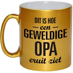 Gouden geweldige opa cadeau koffiemok / theebeker 330 ml - feest mokken