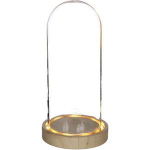 Ideas 4 Seasons Decoratie stolp - glas - houten plateau - LED verlichting - D10 x H20,5 cm