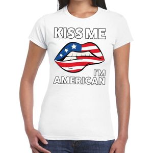 Kiss me I am American t-shirt wit dames - Feestshirts