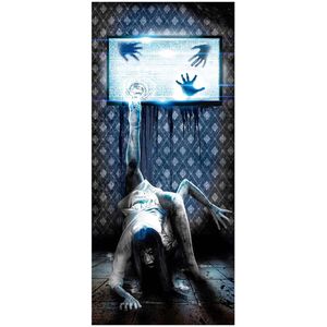 Horror deur scenesetter/deurposter - Geest uit tv - Halloween thema versiering - 180 x 80 cm - Feestdeurdecoraties