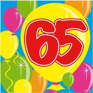40x Papieren servetjes 65 jaar Balloons thema feestartikelen 25 x 25 cm - Feestservetten