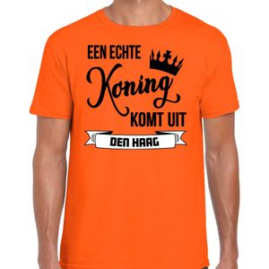 Oranje Koningsdag t-shirt - echte Koning komt uit Den haag - heren - Feestshirts