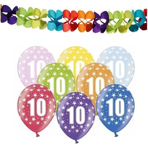 Partydeco 10e jaar verjaardag feestversiering set - Ballonnen en slingers - Feestpakketten