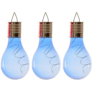 3x Solarlamp lampbolletjes/peertjes op zonne-energie 14 cm blauw - Buitenverlichting