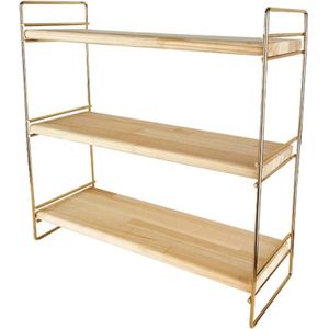 Keukenrek/opbergrek/aanrecht organizer - goud - 40 x 16 x 40 cm - hout/metaal - Keukenkastorganizer