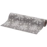 Set van 2x stuks kerst diner tafelloper zilver met sneeuwvlokken 250 x 21 cm - polyester - Kerst tafeldecoratie - Tafelkleden