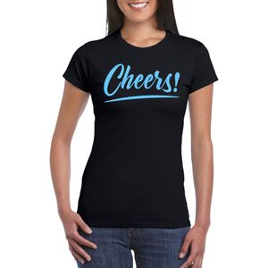 Verkleed T-shirt voor dames - cheers - zwart - blauwe glitter - carnaval/themafeest - Feestshirts