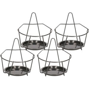 Balkon bloempothouder - 4x - bloembak met ophanging - zwart metaal - 17 x 18 x 17 cm - rond - Plantenbakbeugels