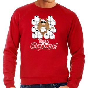 Foute Kersttrui / outfit met hamsterende kat Merry Christmas rood voor heren - kerst truien