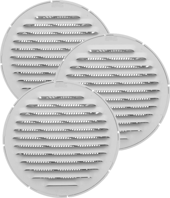 AMIG Ventilatierooster/muurrooster rond - 3x - voor D80mm buisaansluiting - aluminium - Muurroosters