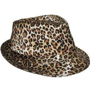 Trilby carnaval verkleed hoedje met luipaard print - Verkleedhoofddeksels