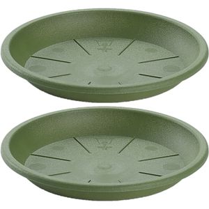 Opvangschaal/onderbord Plantenpot - 2x stuks - groen - D36 cm - Kunststof - voor pot Dia 40/45 cm - Plantenpotten