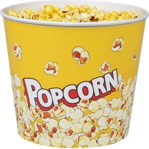 Popcorn bak - geel print - kunststof - D14 cm - 2.2 liter - herbruikbaar - Snack en tapasschalen