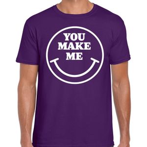 Verkleed T-shirt voor heren - you make me - smiley - paars - carnaval - foute party - feestkleding - Feestshirts