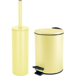 Spirella Badkamer/toilet accessoires set - WC-borstel en pedaalemmer 3L - metaal - geel