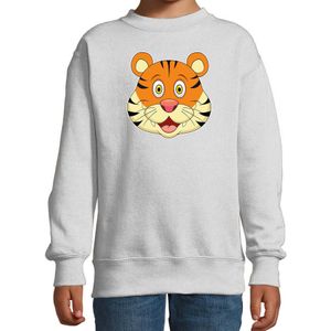 Cartoon tijger trui grijs voor jongens en meisjes - Cartoon dieren sweater kinderen - Sweaters kinderen