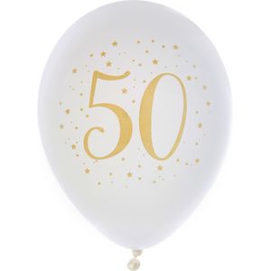 Verjaardag leeftijd ballonnen 50 jaar - 8x - wit/goud - 23 cm - Abraham/Sarah feestartikelen - Ballonnen