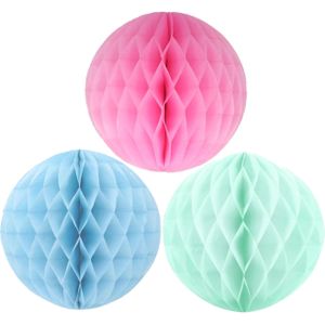 Kerstversiering set van 6x papieren kerstballen 10 cm mintgroen lichtroze en lichtblauw - Kerstbal