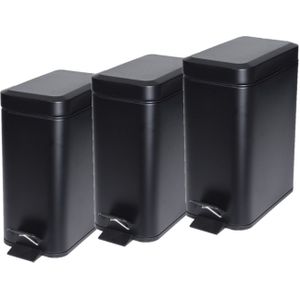 3x stuks zwarte vuilnisbakken/pedaalemmers voor afval scheiden 5 liter - Pedaalemmers