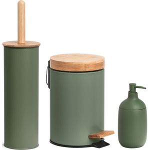 Badkamer/toilet accessoires set 3-delig- metaal - salie groen - Badkameraccessoireset