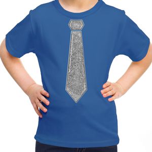 Verkleed t-shirt voor kinderen - glitter stropdas - blauw - meisje - carnaval/themafeest kostuum - Feestshirts