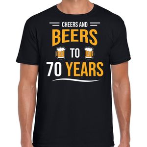 Cheers and beers 70 jaar verjaardag cadeau t-shirt zwart voor heren - Feestshirts