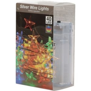 Draadverlichting sterren lampjes aan zilverdraad op batterij gekleurd 40 lampjes 200 cm - Lichtsnoeren
