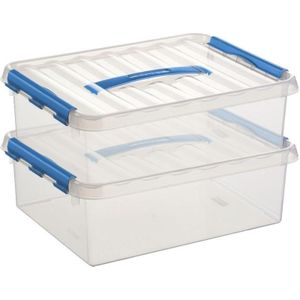 Sunware Q-Line Opbergboxen - 10 Liter - Kunststof - Transparant/Blauw - 2 Boxen