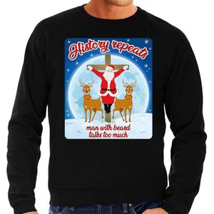 Zwarte foute kersttrui / sweater History repeats too voor heren - kerst truien