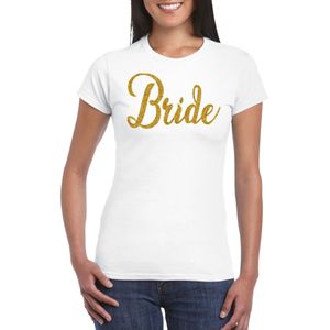 Vrijgezellenfeest T-shirt voor dames - bride - wit - gouden glitter - bruiloft/trouwen - Feestshirts