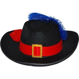 Musketiers verkleed hoed met rode band en veer - volwassenen - Verkleedhoofddeksels