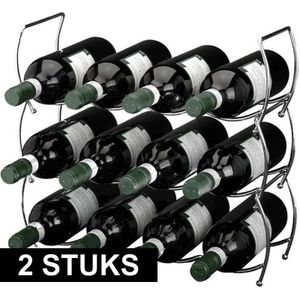 2x Wijnrekken 3-delig voor 12 flessen stapelbaar - Wijnrekken