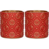 2x stuks luxe theelichthouder/kaarsenhouder - rood/goud - glas - D7 x H8 cm - Windlichten