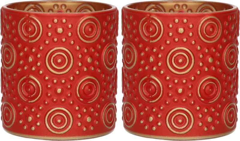 2x stuks luxe theelichthouder/kaarsenhouder - rood/goud - glas - D7 x H8 cm - Windlichten