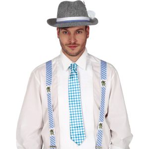Oktoberfest verkleed stropdas - blauw/wit - polyester - volwassenen/unisex - carnaval - Verkleedstropdassen