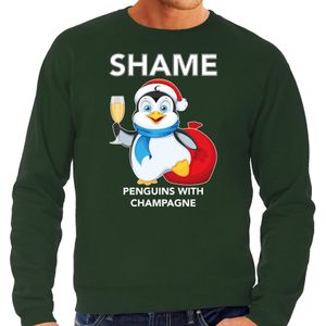 Pinguin Kersttrui / outfit Shame penguins with champagne groen voor heren - kerst truien