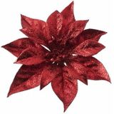 10x stuks Kerstboomversiering bloem op clip rode kerstster 18 cm - kerstfiguren - rode kerstversieringen
