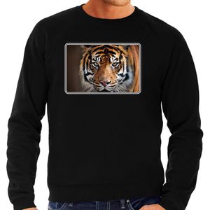 Dieren sweater / trui met tijgers foto zwart voor heren - Sweaters