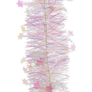 6x Feestversiering folie slingers sterretjes parelmoer wit 270 cm kunststof/plastic kerstversiering - Kerstslingers