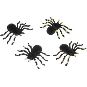 Nep spinnen 10 cm - goud/zilver - set 8x - velvet/fluweel - Horror/griezel thema decoratie - Feestdecoratievoorwerp