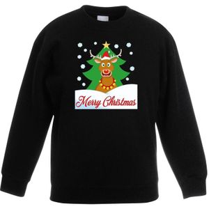 Kersttrui Merry Christmas rendier zwart kinderen - kerst truien kind