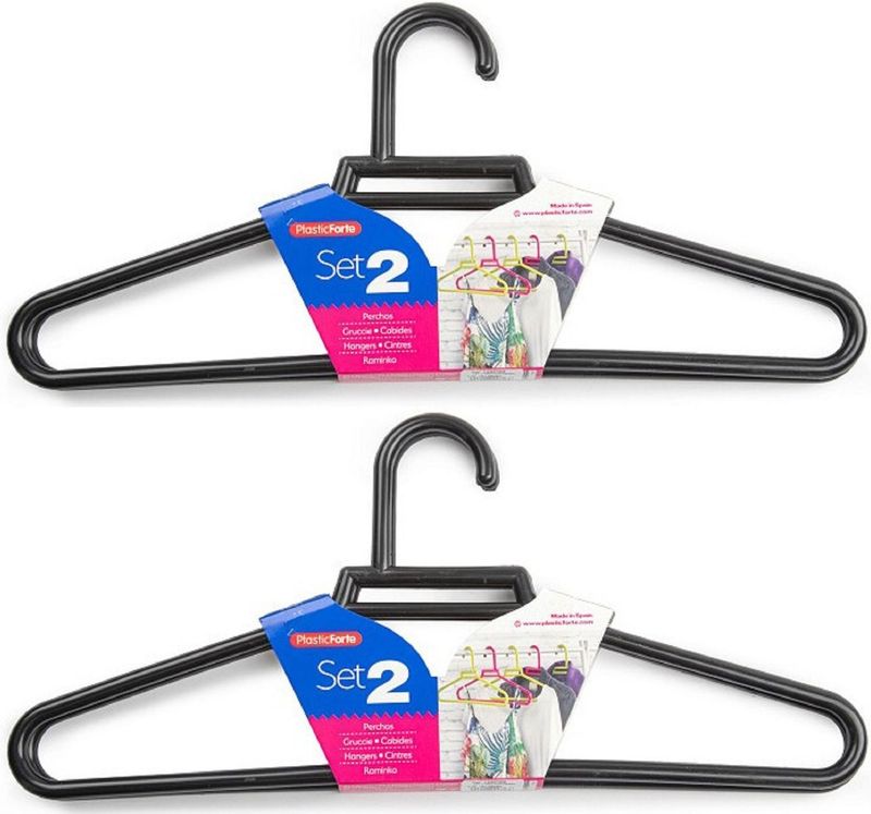 Set van 8x stuks kunststof kledinghangers zwart 41 cm - Kledingkast - Kleding ophangen - Kleerhangers