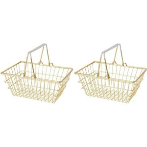 2x Boodschappen/winkelmandje goud 18 cm - Opbergmanden