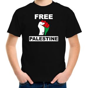 Free Palestine t-shirt zwart kinderen - Palestina shirt met Palestijnse vlag in vuist - Feestshirts