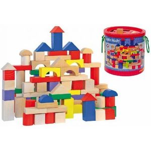 Speelgoed bouwblokken van hout in ton 100 stuks - Blokken